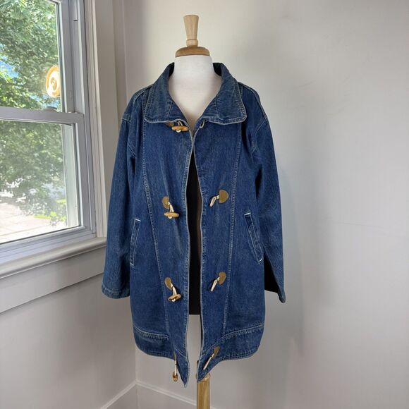 Jackets & Blazers - Vintage Denim Duffle Coat | USA Made, Wood Toggle 100% Cotton Jean Jacket